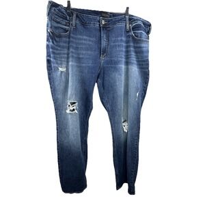 Silver Jeans Womens Plus 24 Blue Boyfriend Stretch Medium Wash Denim‎ Distressed